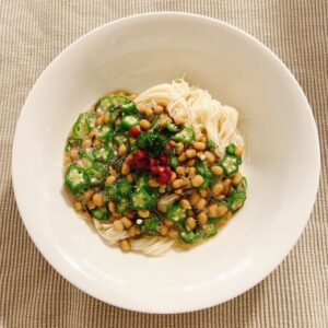 もずくオクラ梅納豆そうめん